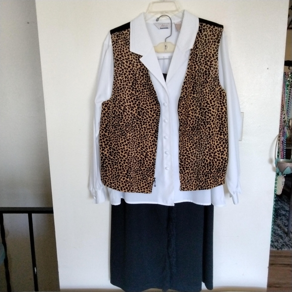 Style Studio Trio Animal Print Vest Skirt Blouse Ensemble Sz. 1X Y2K Boho USA - Picture 5 of 16